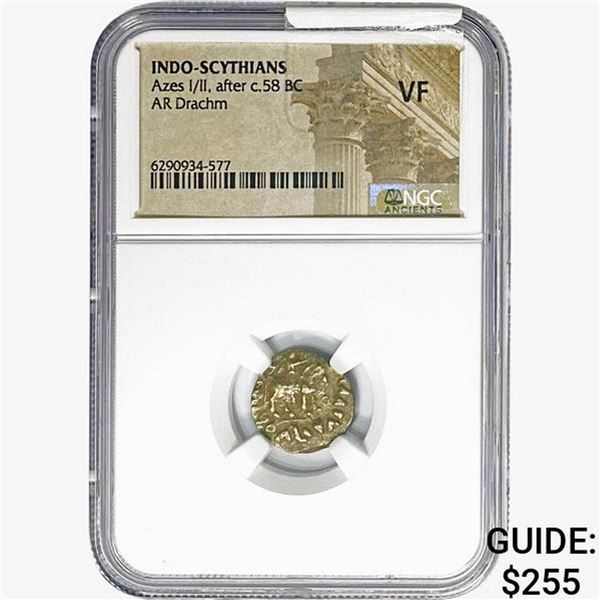 Indo-Scythians Azes I/II, after c.58 BC AR Drachm NGC VF