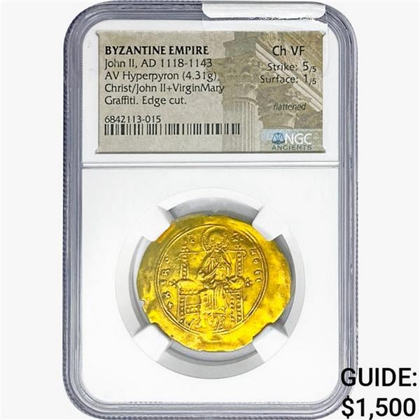 Byzantine John II, AD 1118-1143 AV Hyperpyron NGC Ch VF