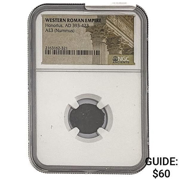 West Roman Honorius, AD 393-423 AE3 Nummus NGC