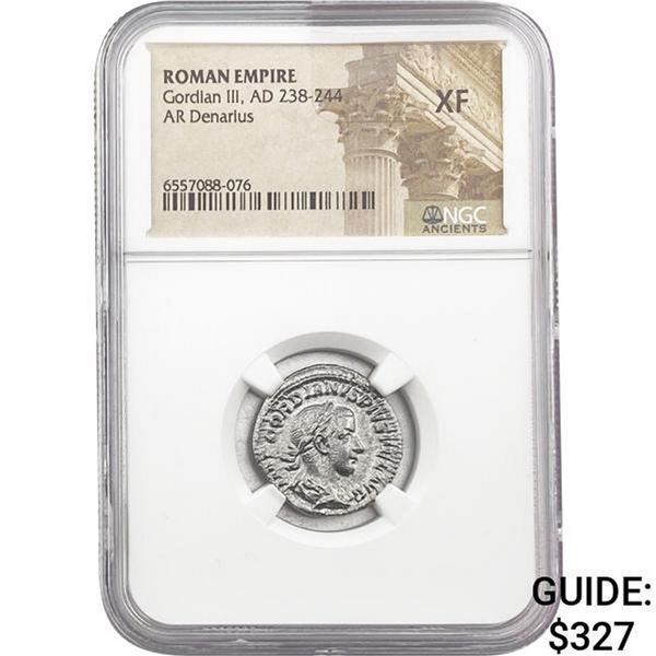 Roman Gordian III, AD 238-244 Silver Denarius NGC XF