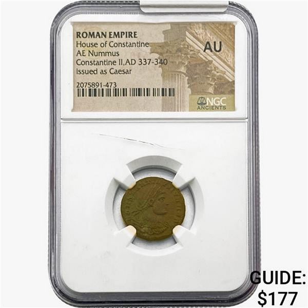 Roman Constantne II, AD 337-340 AE Nummus NGC AU