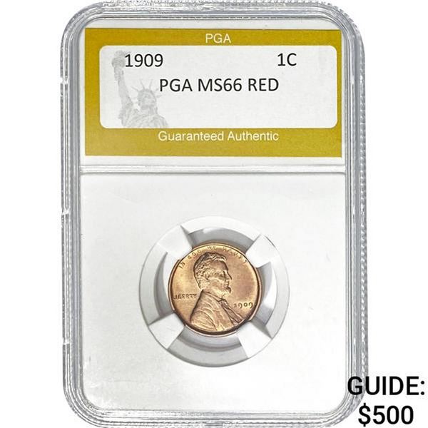 1909 VDB Lincoln Cent PGA MS66 RED