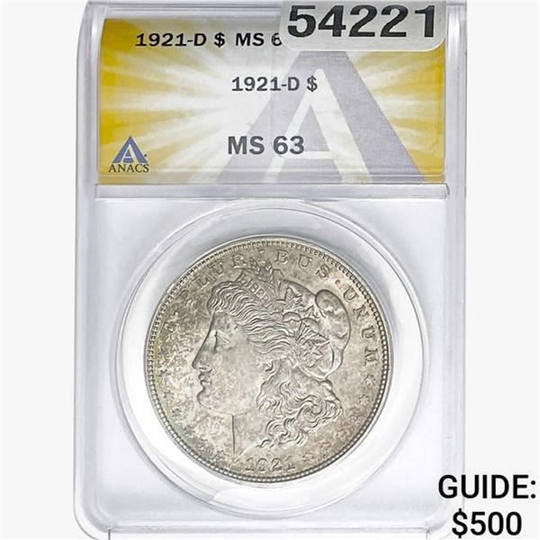 1921-D Morgan Silver Dollar ANACS MS63