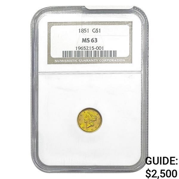 1851 Rare Gold Dollar NGC MS63