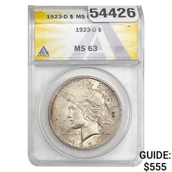 1923-D Silver Peace Dollar ANACS MS63