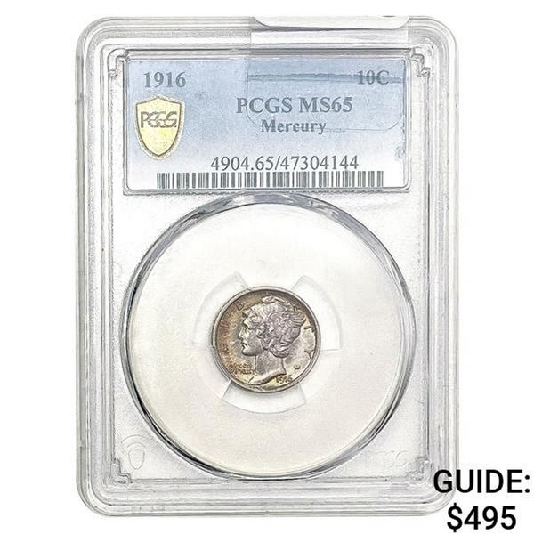 1916 Mercury Silver Dime PCGS MS65
