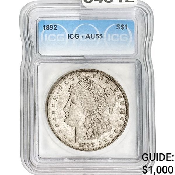 1892 Morgan Silver Dollar ICG AU55