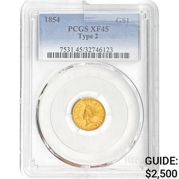 1854 Rare Gold Dollar PCGS XF45 TY2