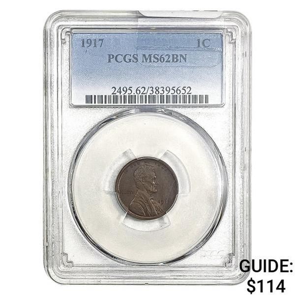 1917 Wheat Cent PCGS MS62 BN