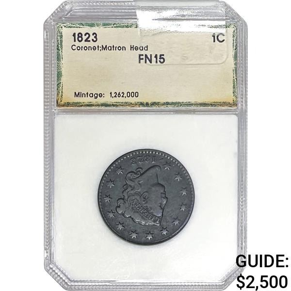 1823 Coronet Head Large Cent ICG FN15