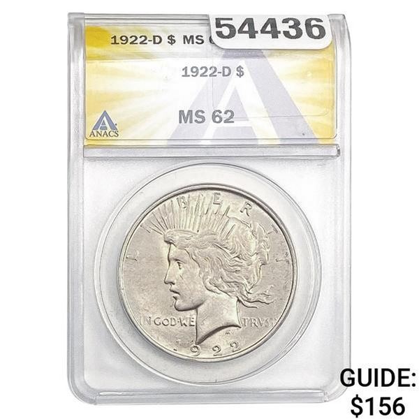 1922-D Silver Peace Dollar ANACS MS62