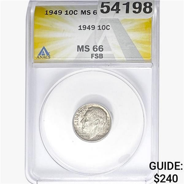 1949 Roosevelt Dime ANACS MS66 FSB