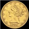 Image 1 : 1880 Liberty Head Half Eagle $5 CLOSELY UNCIRCULATED