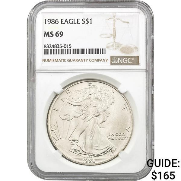 1986 American Silver Eagle NGC MS69