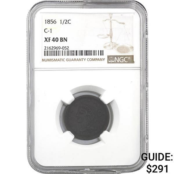 1856 1/2C NGC XF40 BN