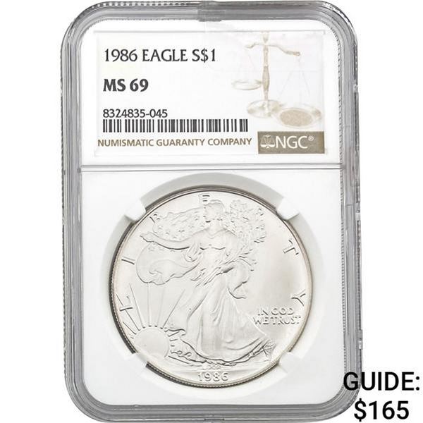 1986 American Silver Eagle NGC MS69