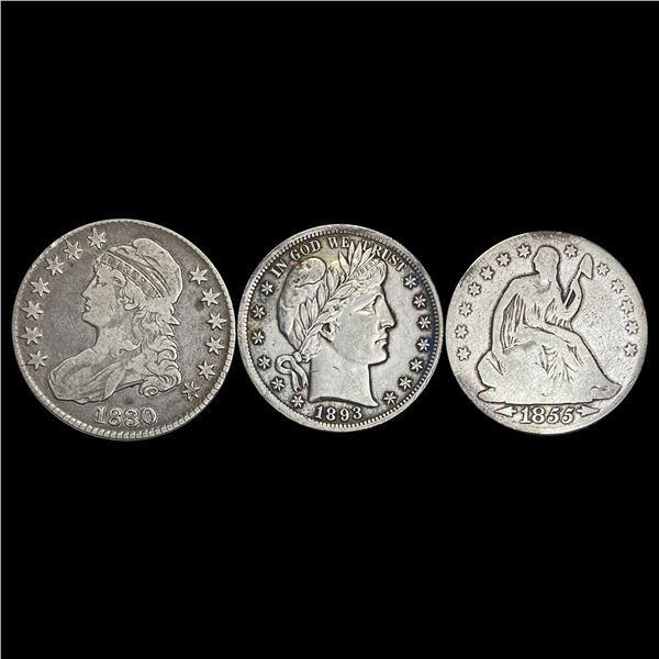 3 Coins Capped Bust/ Barber /Seated Half Dollars LIGHTLY CIR