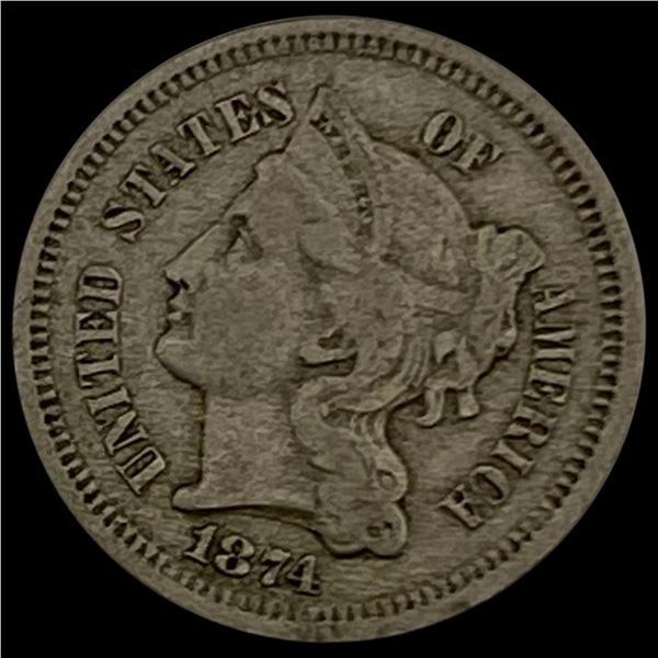 1874 Three-Cent Nickel LIGHTLY CIRCULATED