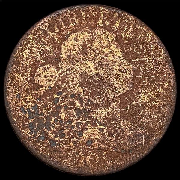 The coin is a heavily worn Large Cent li NICELY CIRCULATED