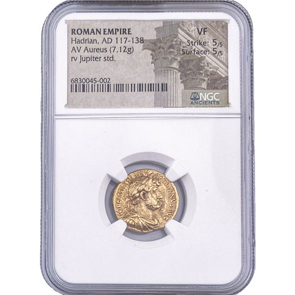 AD 117-138 Roman Gold Hadrian AV Aureus Jupiter 7.12g NGC VF