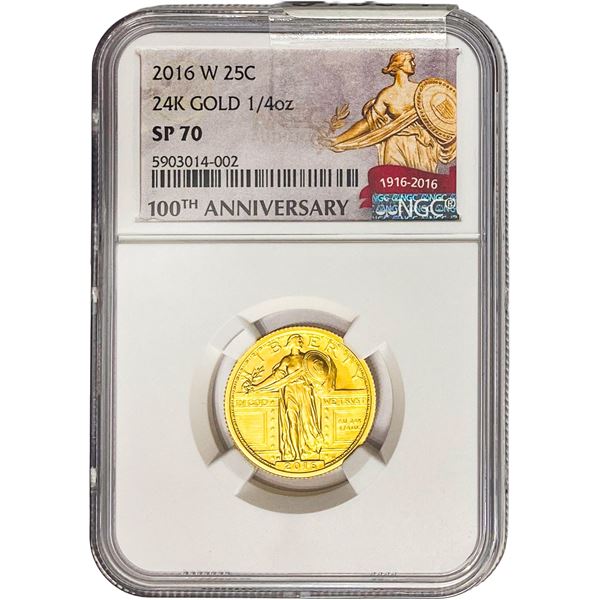 2016-W 1/4oz 24k Gold 25C Stand Liberty NGC SP70