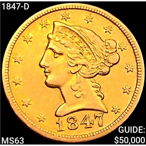 1847-D $5 Gold Half Eagle CHOICE BU