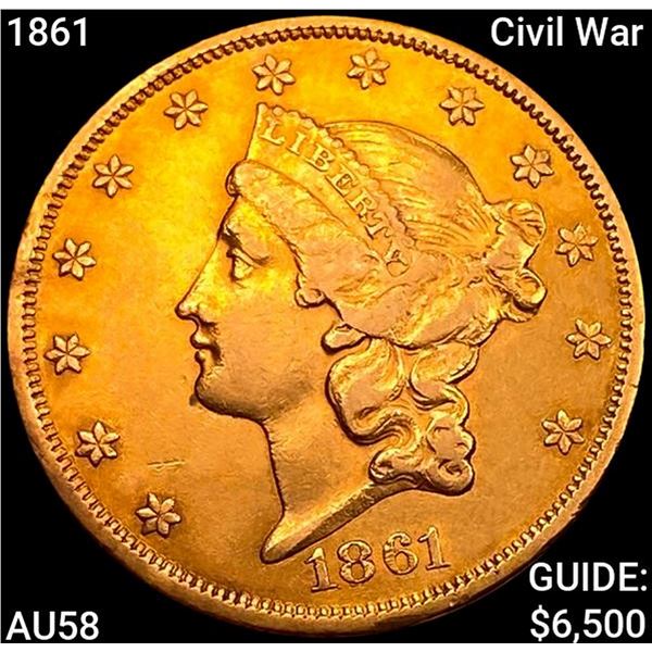 1861 Civil War $20 Gold Double Eagle CHOICE AU