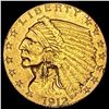 Image 1 : 1912 Indian Head $2.50 Gold Quarter Eagl CLOSELY UNCIRCULATED
