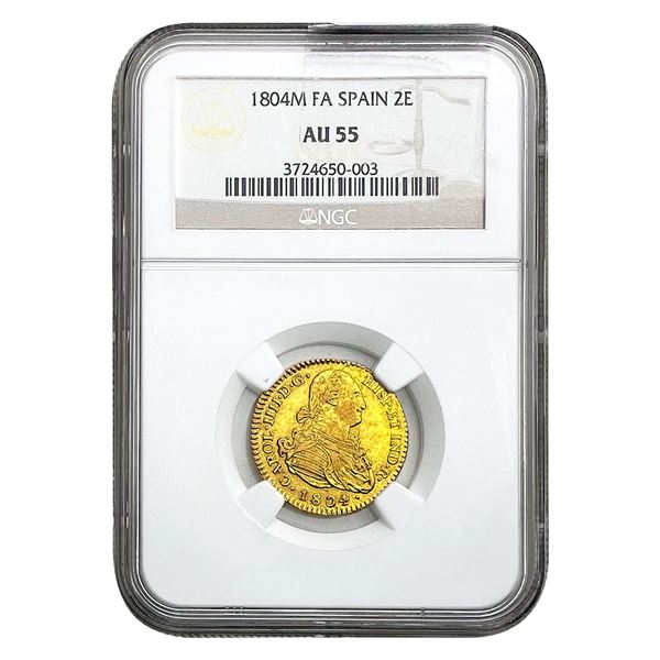 1804M FA Gold 2 Escudos .1904oz AGW NGC AU55