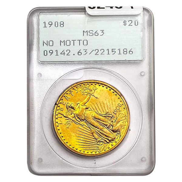 1908 $20 Gold Double Eagle PCGS MS63 No Motto
