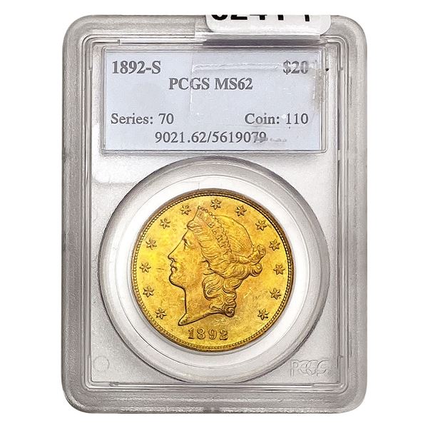 1892-S $20 Gold Double Eagle PCGS MS62