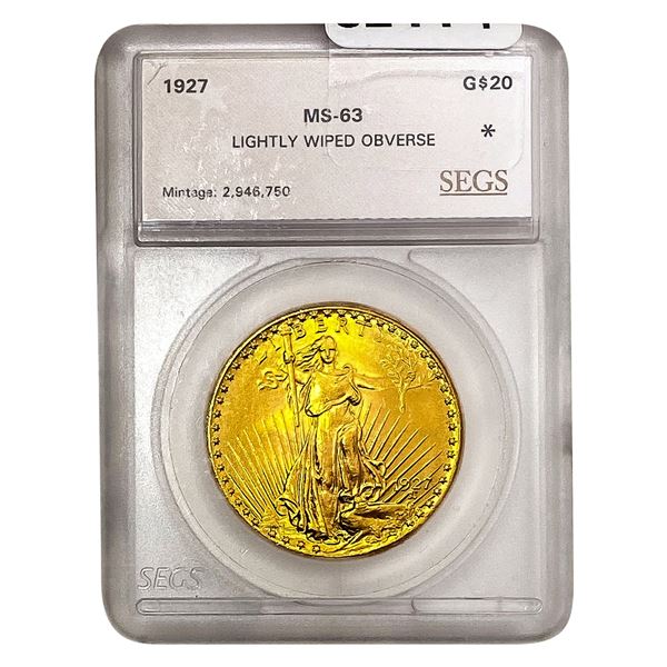 1927 $20 Gold Double Eagle SEGS MS63