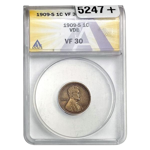 1909-S VDB Wheat Cent ANACS VF30