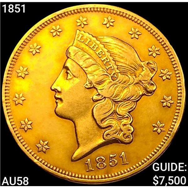 1851 $20 Gold Double Eagle CHOICE AU