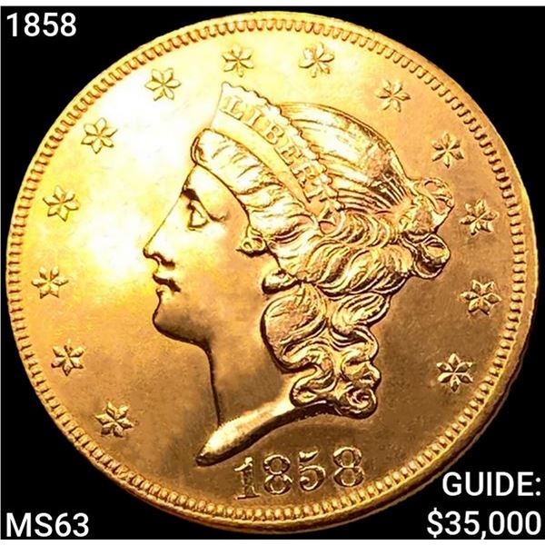 1858 $20 Gold Double Eagle CHOICE BU