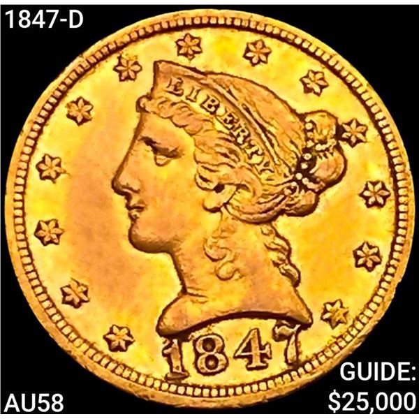 1847-D $5 Gold Half Eagle CHOICE AU