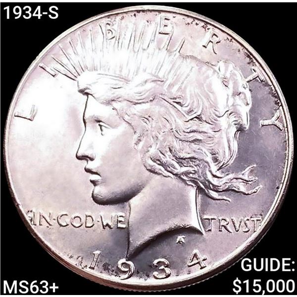 1934-S Silver Peace Dollar CHOICE BU+