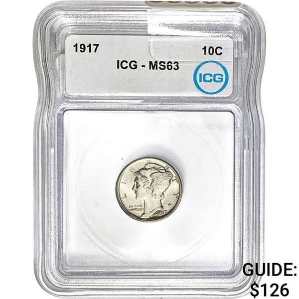 1917 Mercury Dime ICG MS63