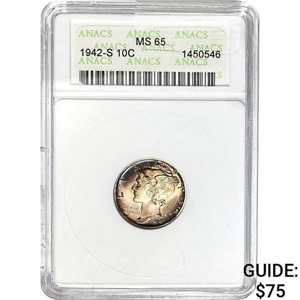 1942-S Mercury Dime ANACS MS65