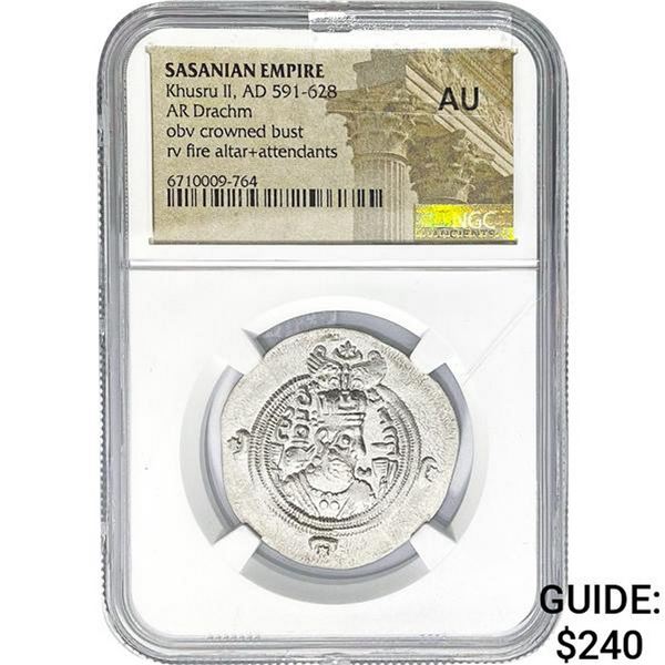 Sasanian Khusru II AD 591-628 Silver Drachm