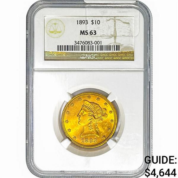 1893 $10 Gold Eagle NGC MS63