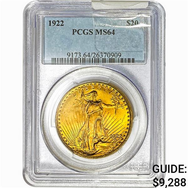 1922 $20 Gold Double Eagle PCGS MS64