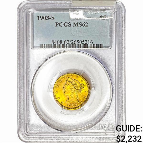 1903-S $5 Gold Half Eagle PCGS MS62