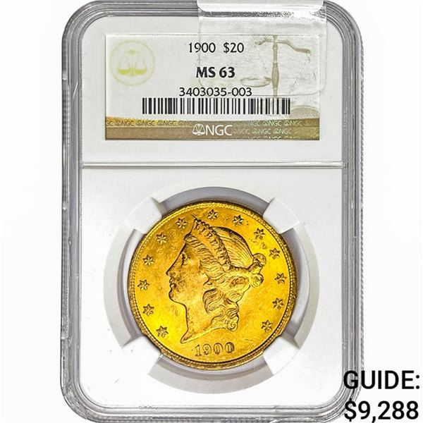 1900 $20 Gold Double Eagle NGC MS63
