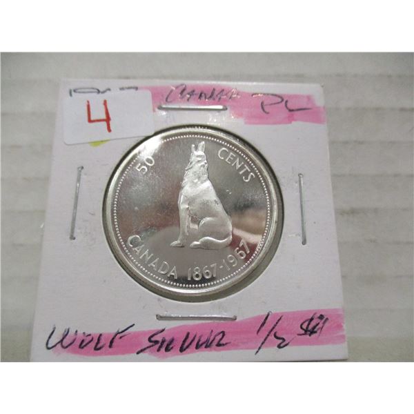 1967 PROOF CANADA WOLF SILVER HALF DOLLAR
