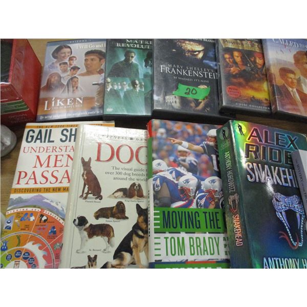 BOX C/W DVD'S, BOOKS, ORNAMENTS, ETC