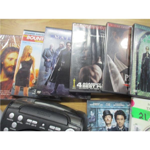 BOX C/W DVD'S, CD PLAYER, ETC