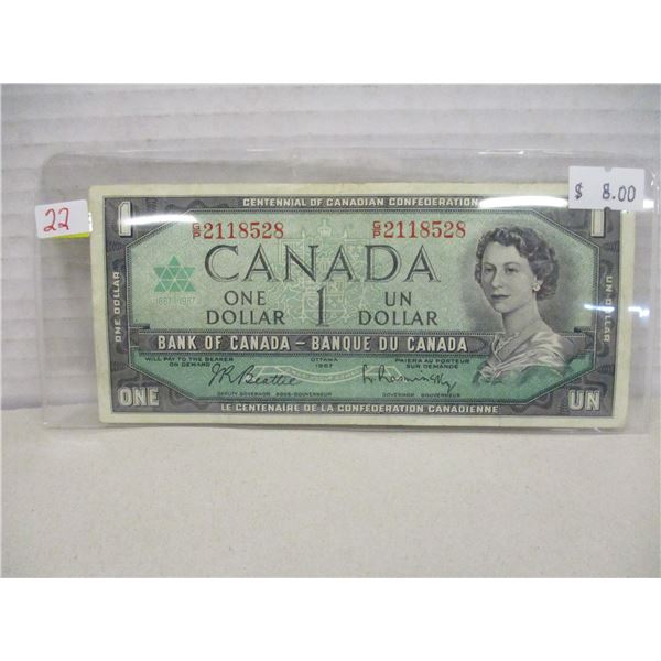 1967 CANADA CENTENNIAL SERIAL NUMBER $1 BILL