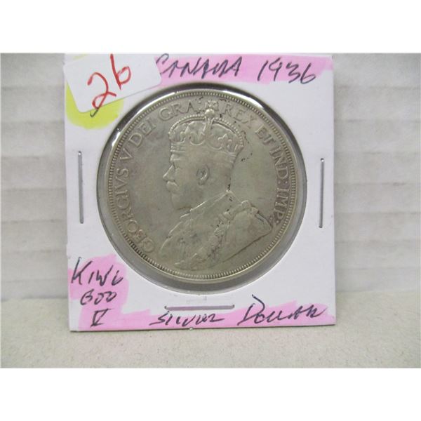 1936 KING GEORGE V CANADA SILVER DOLLAR