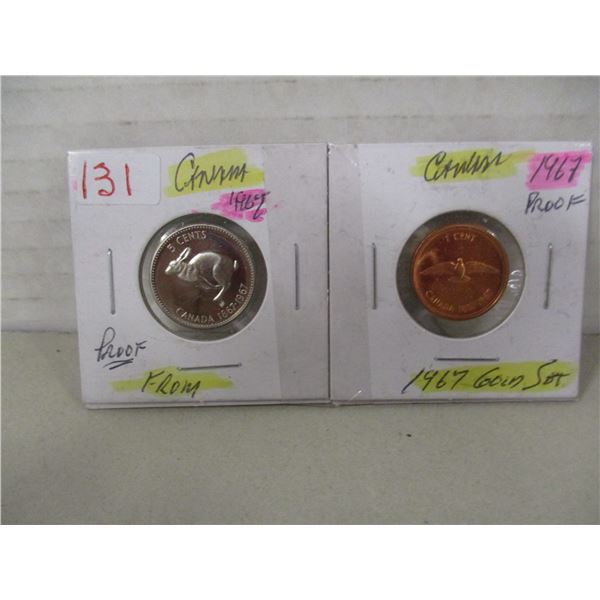 1967 PROOF CAEO RABBIT NICKEL/PROOF PENNY (TAKEN FROM 1967 GOLD SET)